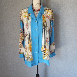Vintage Michael Mims Kathy Cole Anchor Rope Silk Satin Top Long Sleeve Button